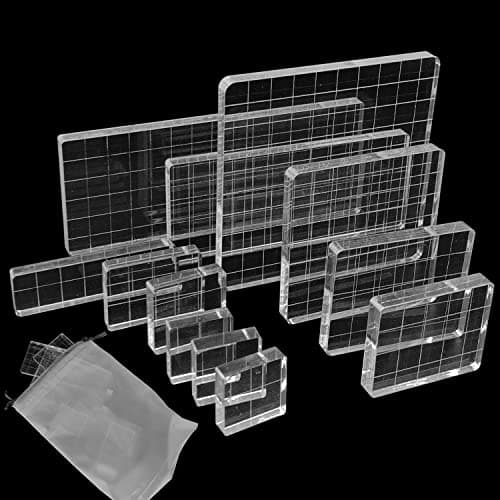 12 PièCes Blocs De Tampon En Acrylique, Bloc Acrylique Pour Tampon, Blocs De Tampons En Acrylique Avec Lignes Grille, Outil De Tampon DéCoratif Pour Album, Scrapbooking, Loisirs CréAtifs, Cartes