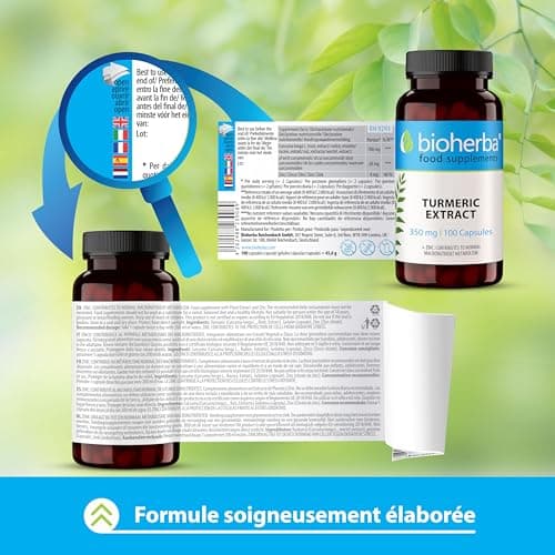 Curcuma Gélules 350 mg - 100 pcs : Antioxydant Puissant et Soutien Articulaire par BIOHERBA