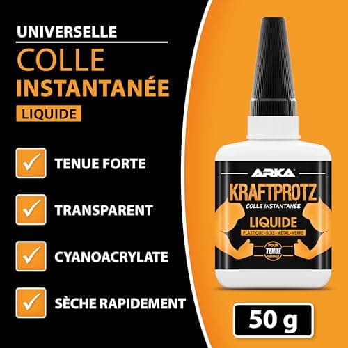 ARKA - KRAFTPROTZ liquide | 50 g | Superglue | Extra forte et universelle | Colle les métaux, le plastique, la pierre, le plastique, le bois, le verre, les tissus, le cuir, le caoutchouc, etc. |