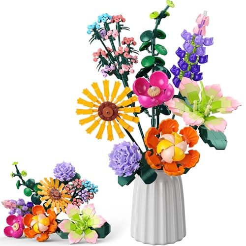 Kit de Construction Bouquet de Fleurs, 861 PCS Flowers Artificielles pour Bureau et Maison, 2024 Cadeau pour Enfants de 6+, Anniversaires, Fête des Mères, Saint-Valentin, Vacances de Noël