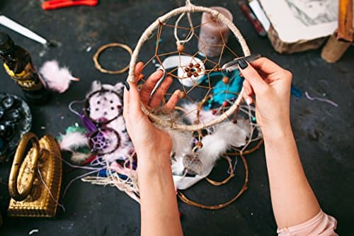 DonDon Taille XXL Attrape-rêves Dreamcatcher avec Perles et Vraies Plumes Noir - Ø 28 cm