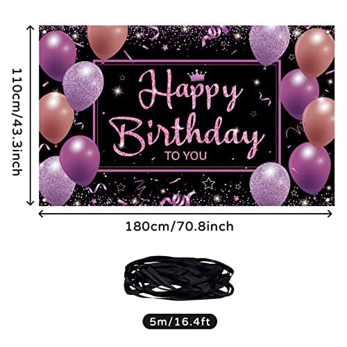 Koliphy Decoration Anniversaire, Noir Violet Banderole Joyeux Anniversaire Fête Deco Pour Hommes Femmes, Anniversaire Photographie Fond Bannière, 70,8 x 40,3 Pouce