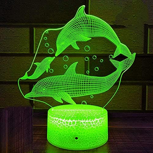 FISSEN 3D dauphin LED Lampe d'illusion Optique Lampe Lumière de Nuit avec Câble USB et 16 Couleurs Décoration pour Enfant Chambre Chevet Table de Bébé Enfant Cadeau De Noël Fête Anniversaire