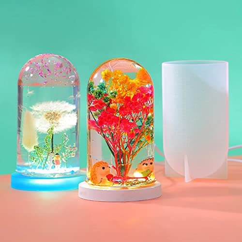 Yayatty Moules de Résine pour Lampe Moules en Silicone Epoxy, Moules Cylindriques en Résine Epoxy et Base, Alimentation USB pour Bricolage, Décoration de Bureau, Lampe de Table, Décoration