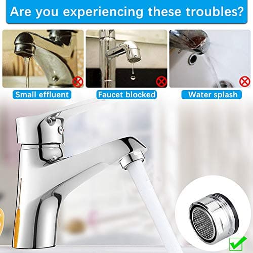 PERFETSELL Lot de 5 aérateurs de robinet en laiton, bec fileté mâle de 24 mm, buse d'économie d'eau à faible débit, radiateur anti-éclaboussures avec joint et clé, pour cuisine et salle de bain