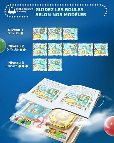HELDENGUT® Labyrinthe magnétique pour enfants à partir de 2 ans [aventure au zoo] – Jeu magnétique idéal comme jouet de motricité Montessori – Extrêmement varié grâce à différents jeux éducatifs à