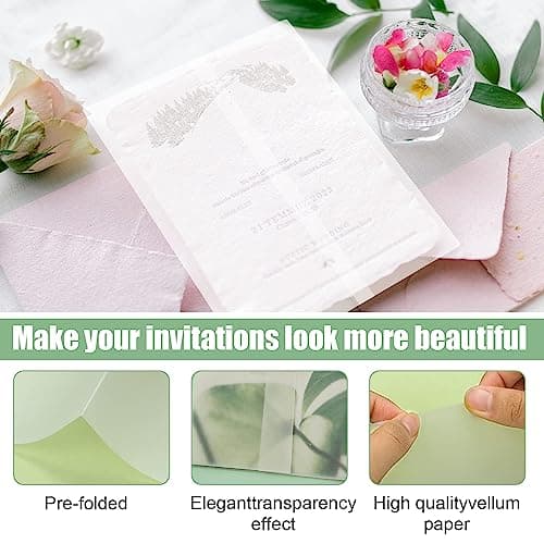 38 Pièces Couvertures d'Invitation en Vélin 13x18cm Papier Vélin Pré-Plié Veste en Papier Vélin Translucide Imprimable pour Mariage Anniversaire Pendaison de Crémaillère