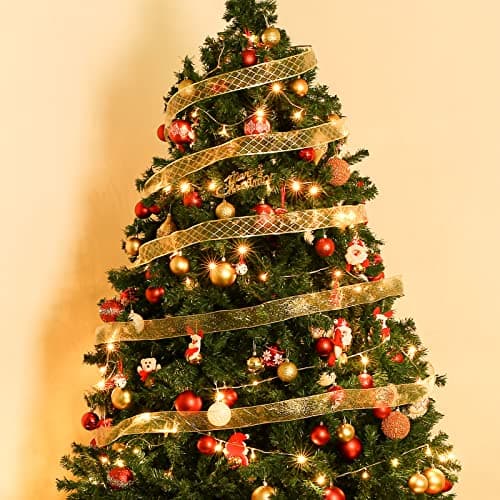 LIHAO 6 Rouleaux de Ruban de Noël, Runban de Soie Pailleté pour Décoration de Sapin de Noël, Fête de Mariage, Emballage de Cadeau (600×6.5CM, 6 Motifs)