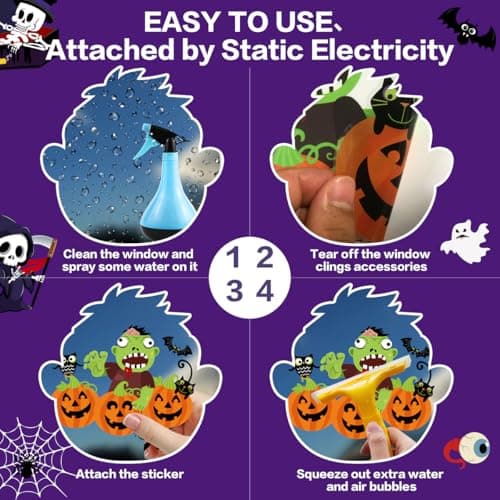 Zindoo Halloween Decoration Stickers Fenetre d'halloween 9 feuilles 101 Pièces Autocollants de Fenêtre d'halloween pour enfants, Mignon Enfantin Impression Recto-Verso pour Vitres Portes Miroirs