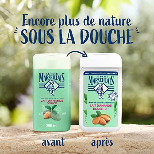 Le Petit Marseillais Crème de Douche Lait d'Amande Douce Bio, 6 x 250 mL | Extra Douce, Gel douche avec 92 % d'ingrédients d'origine naturelle, pH neutre pour la peau et sans colorant