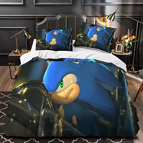 Sonic The Hedgehog 3D Print Housse de Couette Ensembles de Literie Housses de Couette avec Fermeture Éclair 3 pièces Doux Entretien Facile pour Jeunes et Enfants Adultes Célibataire (135x200cm)
