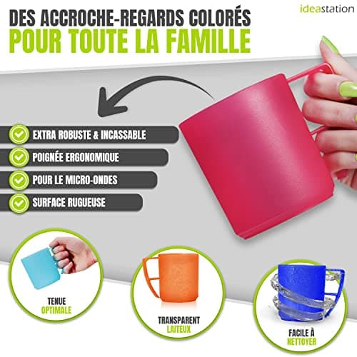 idea-station Neo tasse en plastique 6 x 350 ml - coloré - ensemble de tasses incassables pour enfants et personnes âgées - tasse de camping idéale avec poignée