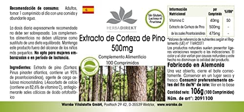 Extrait d'écorce de pin 500mg - hautement dosé - vegan - 100 comprimés - avec vitamine C | Warnke Vitalstoffe - Qualité des pharmacies allemandes