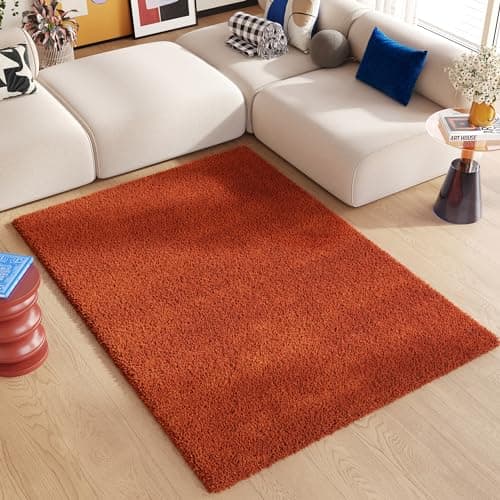 TAPISO Essence Tapis Shaggy Poils Longs Moderne Rouge Brique Uni Salon Chambre Adulte Enfant Descente de Lit Moelleux Super Soft Epais Oeko-TEX 240 x 330 cm