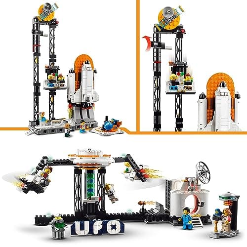 LEGO 31142 Creator Les Montagnes Russes de l’Espace, avec Tour de Chute Libre, Maquette de Manège, Jouet de Construction avec Fusée Spatiale, Planètes et Briques