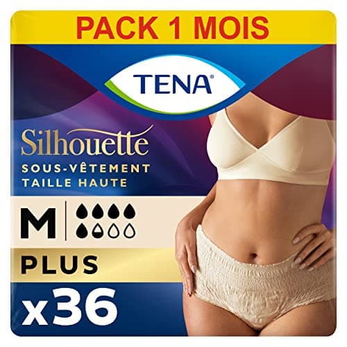TENA Silhouette Plus Taille Haute - Sous-Vêtements Absorbants Jetables Incontinence Femme - Culottes pour Fuites Urinaires Modérées à Fortes - Crème - Taille M - Pack de 36 (4 x 9)