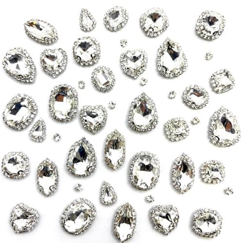 Yixinly 240 Pcs Strass à Coudre, 9 Formes Gros Strass pour Couture avec Griffe, Verre Strass Vetement a Coudre, Gemmes de Couture en Verre pour Vêtements DIY Artisanat, Chaussures (Blanc Style 3)