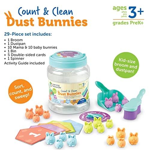 Learning Resources Lapins à compter et à nettoyer , activités petite enfance, kit de jouets éducatifs, jouets d’enseignement des couleurs, 29 pièces, à partir de 3 ans