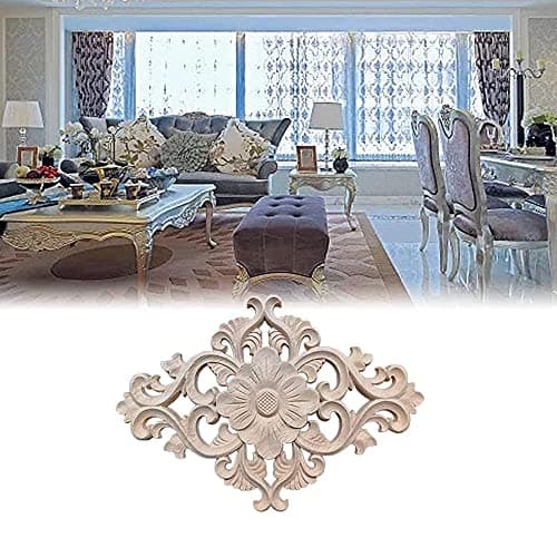 4 Pièces Bois Sculpté Onlay Applique Non Peint Onlay Cadre | Porte Décoration Style Applique en Bois Sculpté Décalque Creux Décoratif Applique Incrustation Artisanat pour Armoires
