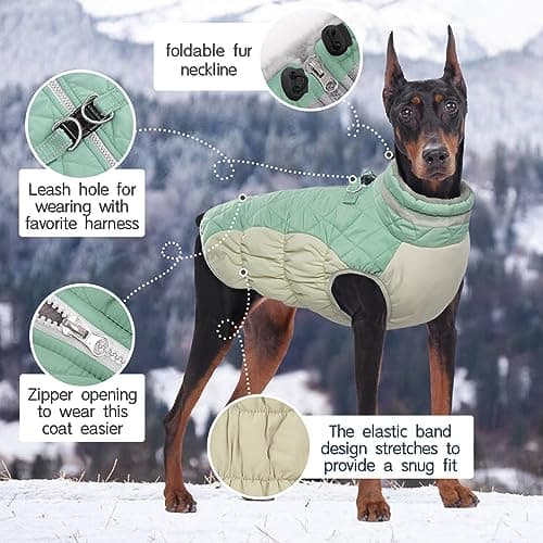 Kuoser Manteau Imperméable pour Chien, Veste d'hiver Chaude pour Chien Coupe-Vent, Gilet Réfléchissant Doublure en Polaire et Col en Fourrure, Vêtements d'Extérieur pour Chiot avec Anneau en D