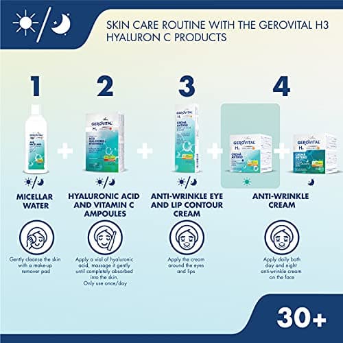 Crème Hydratante Anti-Rides Antioxydante pour Visage de Jour à l'Acide Hyaluronique, Vitamine C et E, 50 ml, Gerovital H3 Hyaluron C