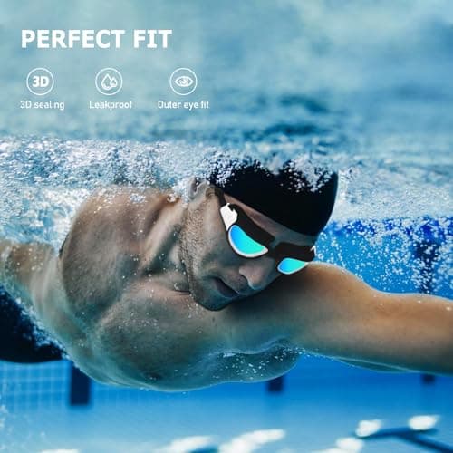 RISEOFLE Lunette Piscine Adulte, Lunettes de Natation Unisexes pour Homme et Femme, Lunette Polarisée Avec Protection Antibuée et Anti-UV(Blanc)