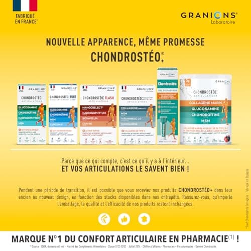 GRANIONS Chondrostéo+ Flash Articulations - 40 Gélules = 10 Jours - Mangoselect (Garcinia Mangostana), Boswellia, Harpagophytum - Confort Articulaire - Laboratoire des Granions - Marque Française