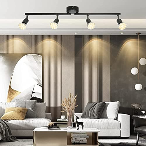 Tomshine Plafonnier LED 4 Spots orientables, noir 4 x 4W GU10 Barre Spot Plafond LED Eclairage intérieur pour Salon Salle à Manger