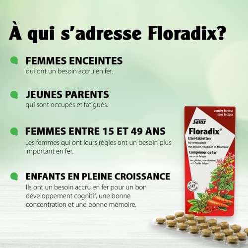 Salus Floradix Fer + Plantes - Formule Liquide Anti-Fatigue Riche en Fer - Enrichi en Vitamine C pour une Bonne Absorption - 84 comprimés