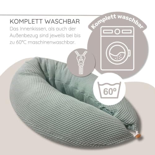 HOBEA-Germany Coussin d'allaitement 190cmx76cm Coussin de positionnement XXL Coussin de Grossesse pour bébé et Adulte Coussin d'allaitement latéral avec Housse en Coton Bio (Motif gaufré Taupe)