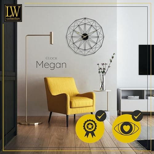 LW Collection Horloge Murale Megan Noir 60 cm - Grande Horloge Murale Industrielle en Métal - Horloge Murale Moderne - Mouvement Silencieux - Horloge Silencieuse