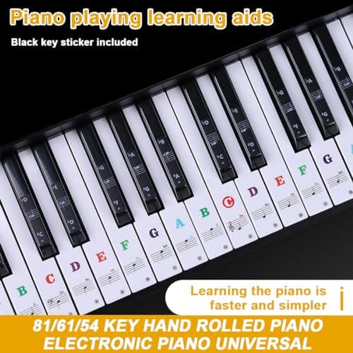 IBXWMNG Stickers de Clavier de Piano Détachables, pour 37/49/54/61/88 Touches, Notation Musicale Facile, Convient Aux Adultes, Enfants et Débutants(Noir)