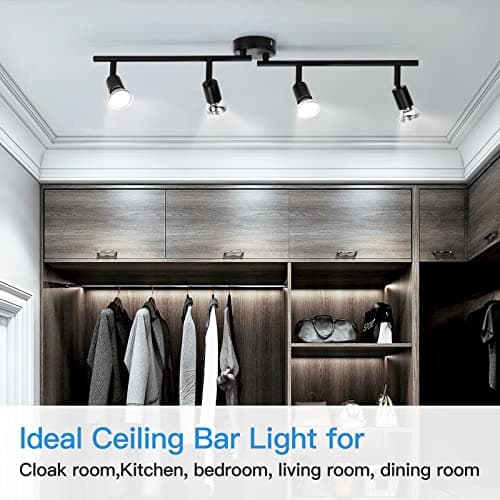 wowatt Plafonnier LED 4 Plafonnier cuisine Incl. 4x 5W Spots GU10 420lm Pivotant Salon Entrée Chambre Blanc froid Plafonnier spot 6000K Noir Moderne Inoxydable