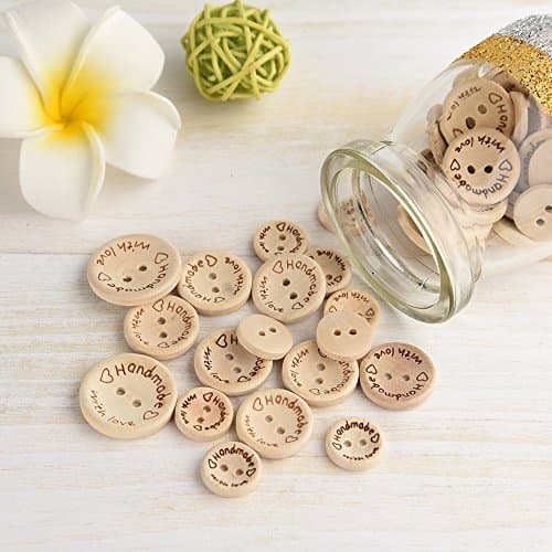 FEPITO fait à la main avec amour bouton en bois 15mm 20mm 25mm forme ronde boutons en bois pour la couture et l'artisanat décorations