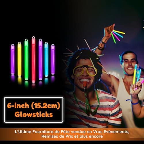 Glow Fever Bâtons lumineux Multicolores de 15,2cm (6”) - 100 Pièces Bâtons lumineux Accessoires de fête fluorescents pour Festival, Halloween et Mariage - Lumières pour Soirée