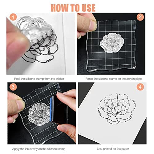 Tampons Scrapbooking Transparent Tampon Clear Oiseaux Fleur Tampon Silicone Transparents Personnalisé Stamp Tampons Scrapbooking Animaux pour Bullet Journal Album Agenda Décoration (4 Pièces)