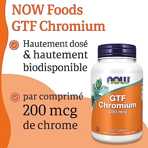 Now Foods, GTF Chromium (Chrome) 200mcg, 250 Comprimés végétaliens, Testé en Laboratoire, Sans Soja, Sans Gluten, Végétarien, Sans OGM