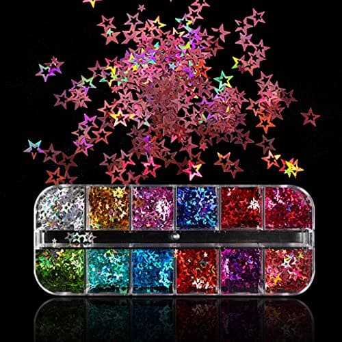 MISHITI 12 grilles/boîte Paillettes holographiques étoiles Creuses Forme Paillettes résine époxy Remplissage