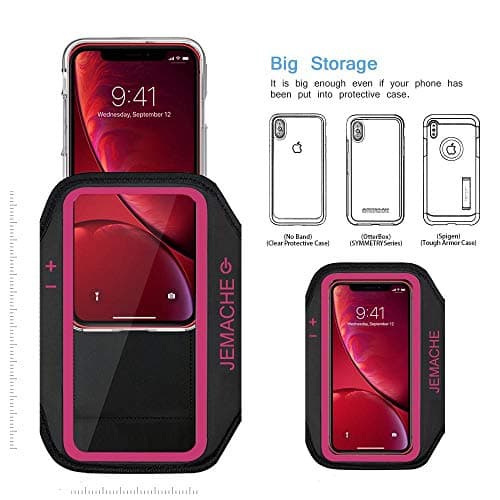 iPhone 15 14 13 12 11 Brassard, JEMACHE Gym Course Exercice Sport Telephone Armband Coque pour iPhone 15, 14, 13, 12, 11, XR avec Porte Carte (Rose)