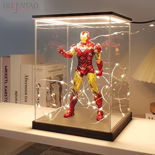 Huijintao Vitrine pour Collection, Boite Acrylique Transparent, Vitrine Voiture Miniature, Vitrine Exposition Vitrine Acrylique pour Figurine, Miniature, avec éclairage LED (25x25x40 cm)