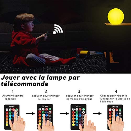 Mr.Go 6" LED Boule Lumière Sphère Lampe, RGB Orbe Lampe Couleur Changeante Lumière D'ambiance avec Télécommande, 16 Couleurs, Luminosité Variable & Batterie Rechargeable