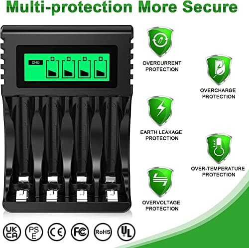 POWEROWL 4 Slots Chargeur Piles Rechargeable Charge Rapide pour AA AAA Rechargeable avec Port USB