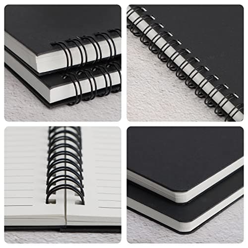 Yarotm Cahier ligné à spirale A5, 2pcs 5.5x8.3inch Lined Travel Notebooks Journal, Bloc-notes mémo carnet de croquis, livre à spirale ligné pour affaires de bureau-couverture noire