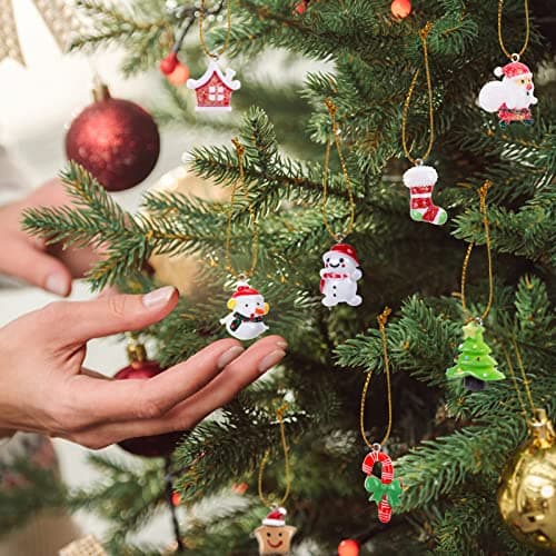 MELLIEX 24pcs Noël Ornements Miniatures Décoration de Noël Arbre de Noël Figurine à Suspendre avec des Cordes