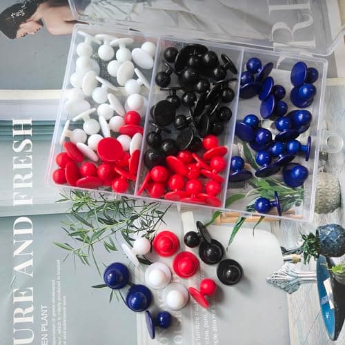 Roosea 80Pcs Boutons Ronds pour Veste de Chef Haute Qualité Boutons de Manteau de Chef Boutons de Chef Boutons de Boule de Chef Noirs Rouge Bleu Blanc Boutons en Plastique de Boule de Chef 11x18x16mm