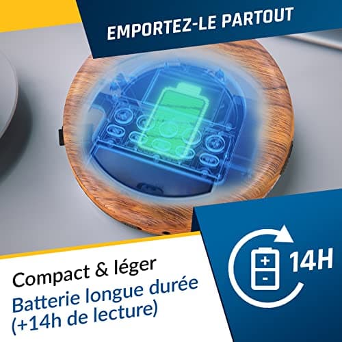 KLIM Nomad Wood - Nouveauté 2024 - Lecteur CD Portable - Batterie Intégrée Longue Durée - Écouteurs KLIM Fusion - CD-R, CD-RW, MP3 - Lecteur TF, Mini Radio Portable, Bluetooth - pour la Voiture
