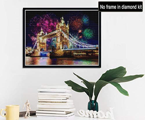 Reofrey Diamond Painting 5D Diamant Peinture Feux d'artifice Nuit Pont DIY Cristal Strass Peinture Plein Forage Broderie Artisanat Point De Croix Chambre Salon Décoration Murale 30x40cm