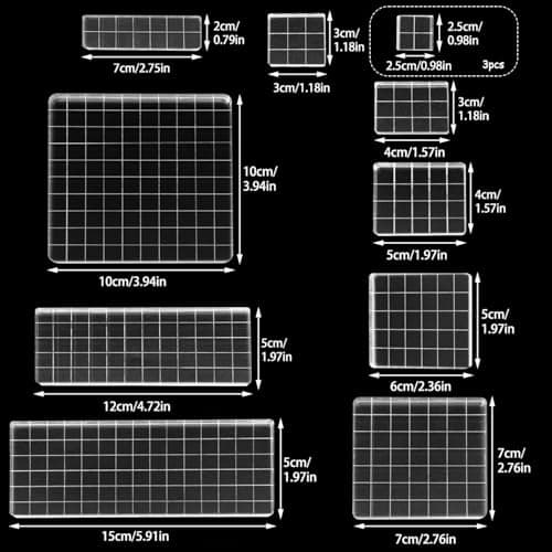 12 PièCes Blocs De Tampon En Acrylique, Bloc Acrylique Pour Tampon, Blocs De Tampons En Acrylique Avec Lignes Grille, Outil De Tampon DéCoratif Pour Album, Scrapbooking, Loisirs CréAtifs, Cartes