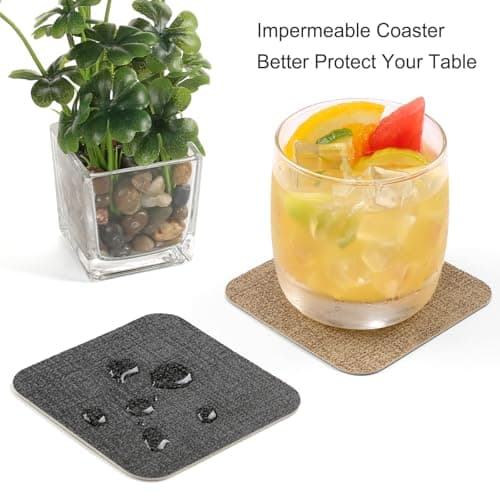 Chitomars Lot de 12 Dessous de Verres avec Support, Double Face Lavable sous Verres Simili Cuir Antidérapant Originaux Dessous de Verres pour Café, Boissons, Bière Tasses (Gris Beige, Lot de 12)