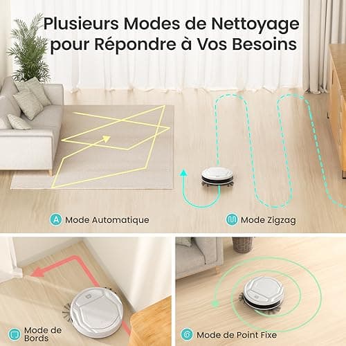 Lefant Aspirateur Robot, Robot Aspirateur Autonomie Mince Silencieux, Connecté avec WiFi/Alexa/App, 3 Modes d'aspirations, Programmable, Idéal pour Les Poils d'animaux Tapis Sols Durs, M210 Blanc